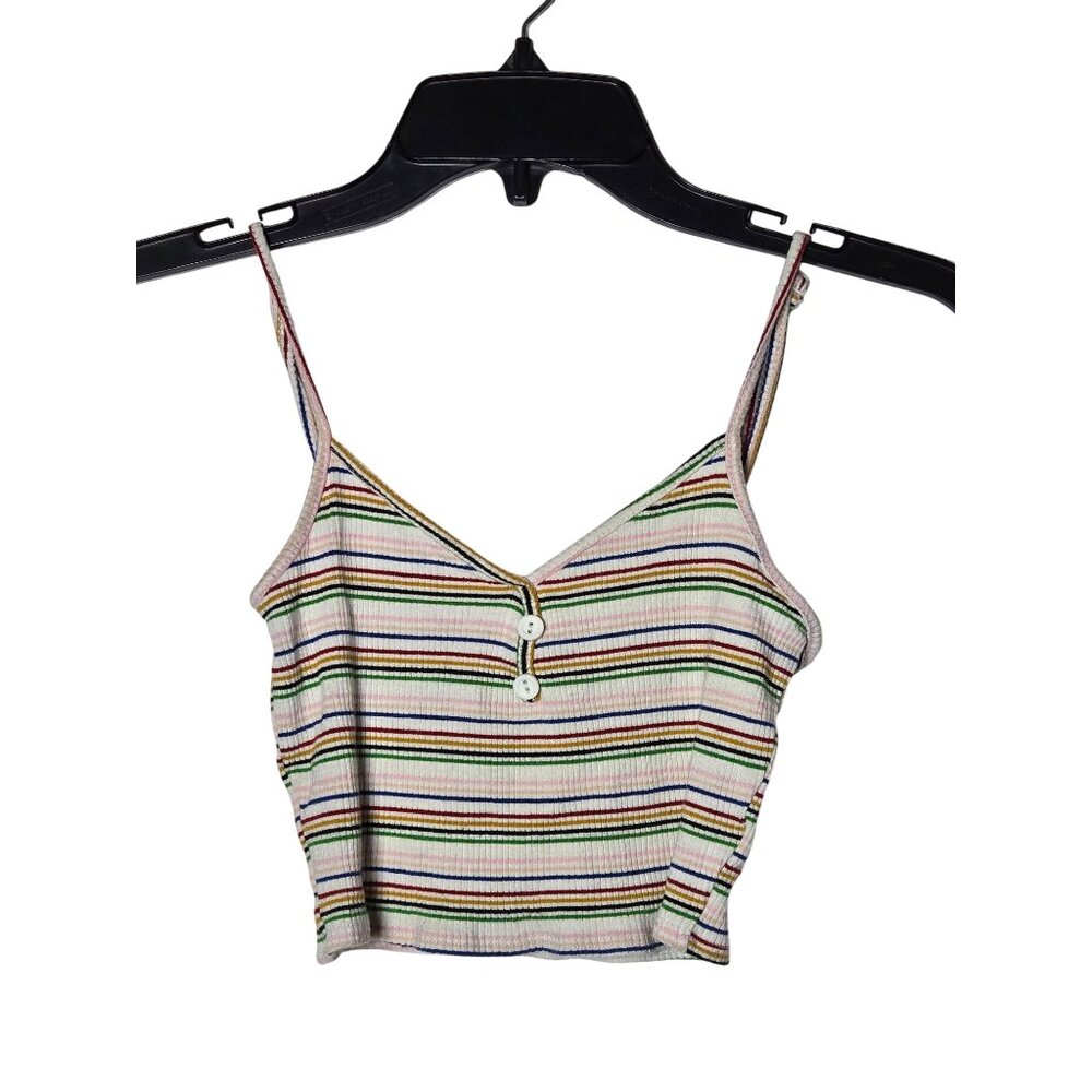 Forever 21 Women Multicolor Striped Cropped Tank Top Size Small Rainbow Festival